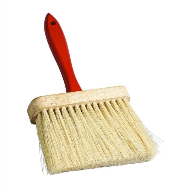 6.5" Wood White Wash Brush with 4 Rows of bristles and a red handle