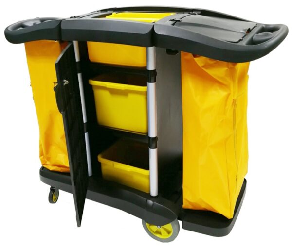 Collection Trolley with Locking Cabinet and 2 collection bags in black and yellow