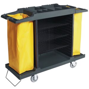 Large Housekeeping Cart with 2 collection bags and easy to clean shelves.