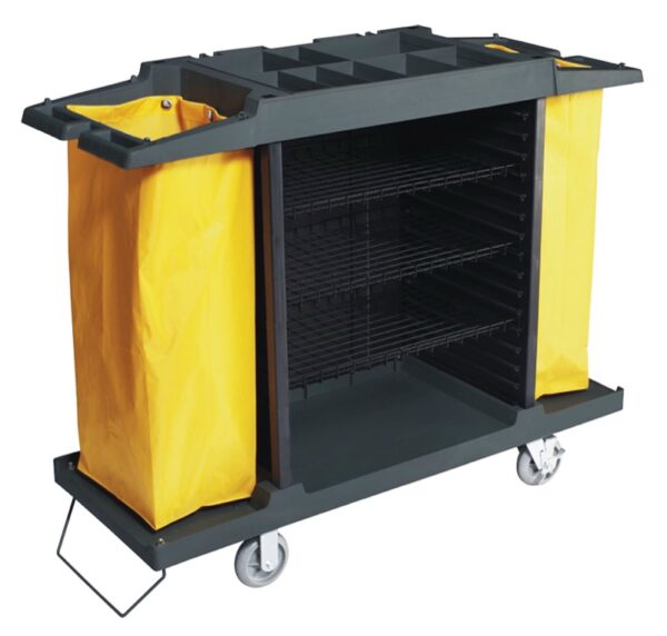 Large Housekeeping Cart with 2 collection bags and easy to clean shelves.