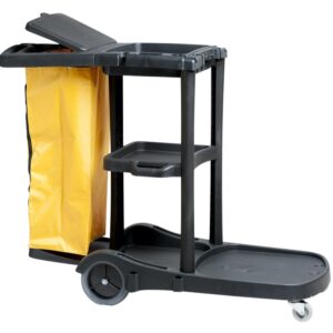 Janitor Cart with Zippered Bag in black.