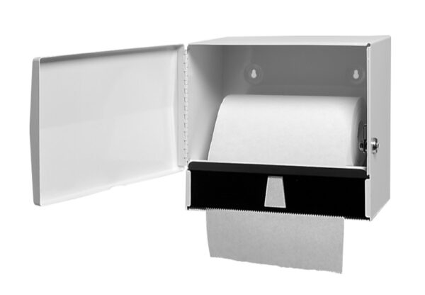 Opened Metal Paper Towel Dispenser with side piano hinge